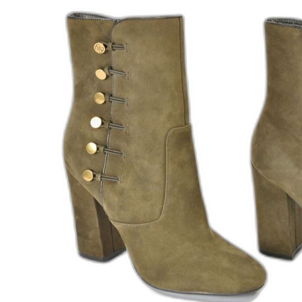 Guess Women's Brown Suede Ankle Bootie Button Detailing Size 7